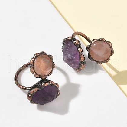 Natural Amethyst & Rose Quartz Rings RJEW-B122-04R-05-1