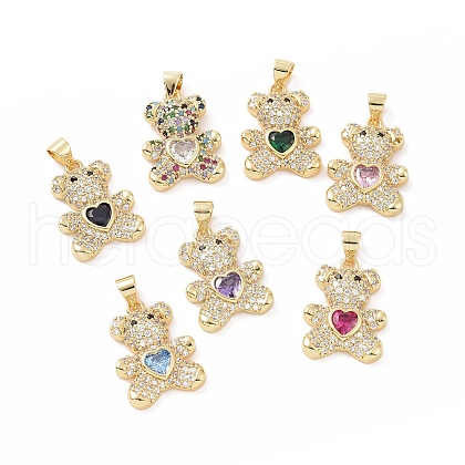 Brass Micro Pave Cubic Zirconia Pendants KK-C012-04G-1