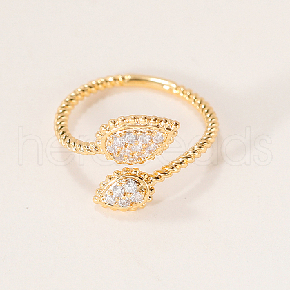 Teardrop Brass Micro Pave Clear Cubic Zirconia Cuff Rings for Women TW6917-2-1