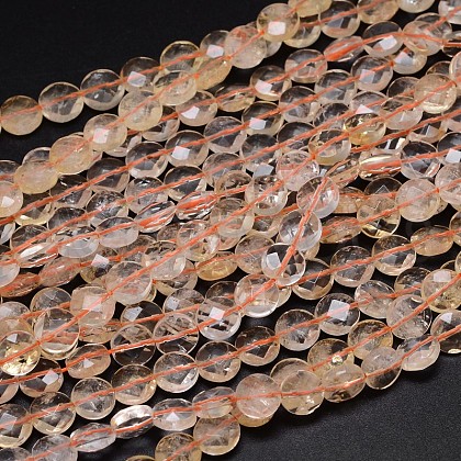 Natural Citrine Flat Round Bead Strands G-O099-06-C-1