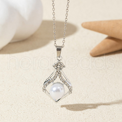 Alloy Crystal Rhinestone & Plastic Imitation Pearl Pendant Necklaces FS-WG6A3E6-09-1