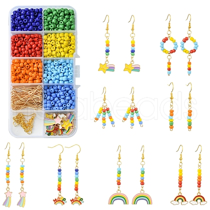 Rainbow Color Seed Beads DIY Earring Making Kits DIY-FS0006-68-1