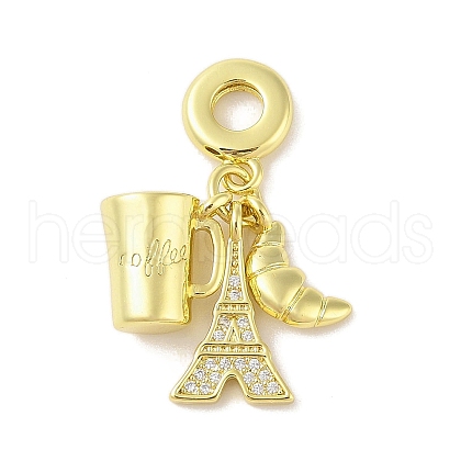Mother's Day Rack Plating Brass Micro Pave Clear Cubic Zirconia European Dangle Charms X-KK-S380-26G-1