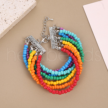 Bohemia Style Alloy Plastic Seed Beaded Multi-strand Bracelets for Women FS-WG3BE3B-02-1