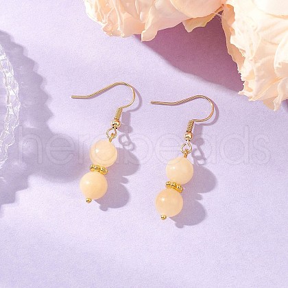 Round Natural Yellow Jade Dangle Earrings EJEW-JE06464-1