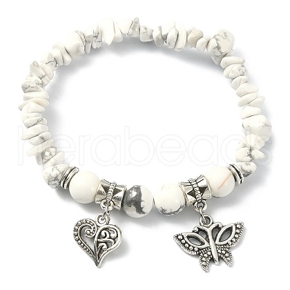 Natural Howlite Chips Stretch Bracelet BJEW-JB09598-01-1