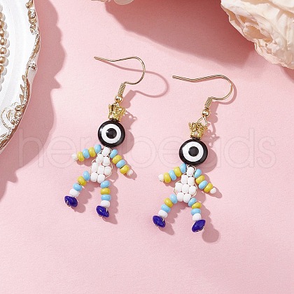 Human with Evil Eye Baking Paint Glass Seed Beads Resin Dangle Earrings EJEW-MZ00431-03-1