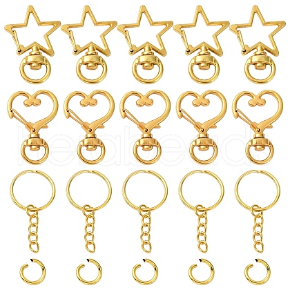 10Set 2 Styles Star Alloy Swivel Clasps with 10Pcs Iron Split Key Rings PURS-YW0001-01A-1