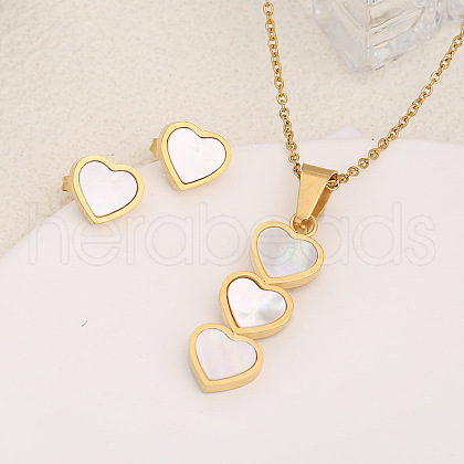 3-Heart 304 Stainless Steel & Acrylic Pendant Necklaces & Stud Earrings Sets FS-WG86334-03-1