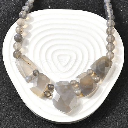 Natural Grey Agate Faceted Bib Graduated Beaded Necklaces for Women NJEW-B128-01F-1
