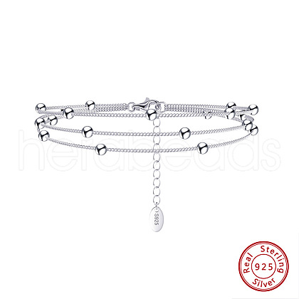 Rhodium Plated 925 Sterling Silver Satellite Chains Triple-Layer Multi-strand Bracelet STER-M116-08P-1