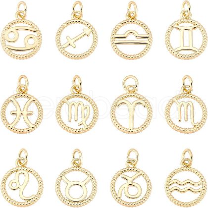 SUPERFINDINGS 12Pcs 12 Style Brass Charms KK-FH0004-40-1