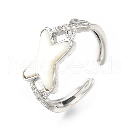 Clear Cubic Zirconia Letter X Open Cuff Ring RJEW-N039-11P-1