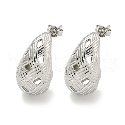 Teardrop Texture Hollow Brass Stud Earrings for Women EJEW-E312-12P-1