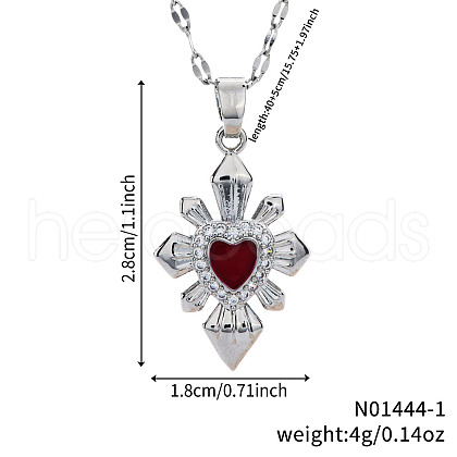 Elegant Brass Red Enamel Snowflake Heart Cross Pendant Necklaces NJ8500-1-1