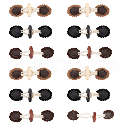 12 Sets 3 Colors Sunflower Imitation Leather Sew on Coat Tab Closures DIY-FG0004-15-1