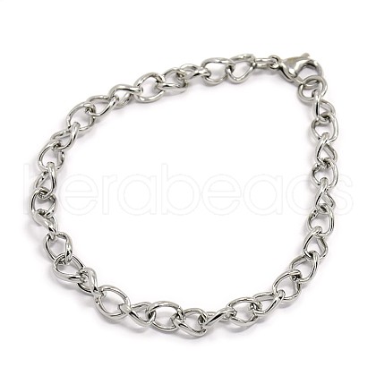 Tarnish Resistant Fashionable 304 Stainless Steel Side Twisted Chain Bracelets STAS-A028-B073P-1