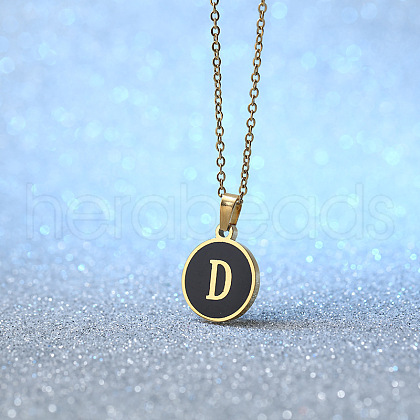 Alloy Black Enamel Flat Round with Letter Pendant Necklaces for Women WG4B845-04-1
