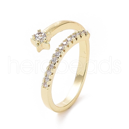 Clear Cubic Zirconia Star Open Cuff Ring RJEW-I094-13G-1