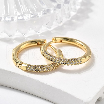 Brass Micro Pave Cubic Zirconia Huggie Hoop Earrings EJEW-K083-36G-B-1