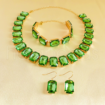 Alloy & Glass Rectangle Link Chain Necklaces & Bracelet & Dangle Earrings Sets FS-WGC2D75-07-1