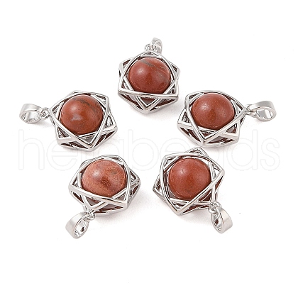 Natural Red Jasper Round Pendants G-M440-04C-P-1
