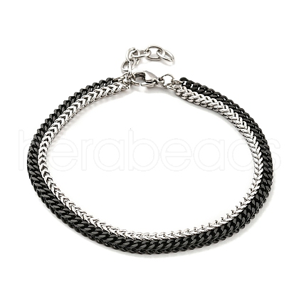 Two Tone 304 Stainless Steel Wheat Chains Double Layer Multi-strand Bracelets BJEW-D030-08EB-1