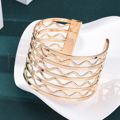 Wave Iron Cuff Bangles for Women BJEW-G741-03KCG-1