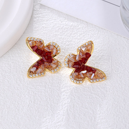Butterfly Brass Micro Pave Clear Cubic Zirconia Stud Earrings EJEW-K308-03G-1