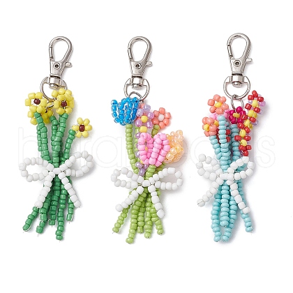 Mother's Day Bouquet Glass Seed Beaded Pendant Decoration HJEW-JM02561-1
