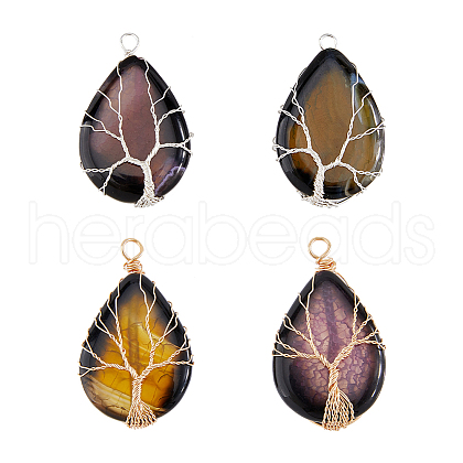 SUPERFINDINGS 4Pcs 4 Colors Natural Crackle Agate Pendants FIND-FH0006-56-1