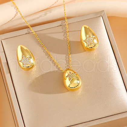 304 Stainless Steel Cubic Zirconia Stud Earrings & Pendant Necklaces Sets FS-WG34C3D-07-1