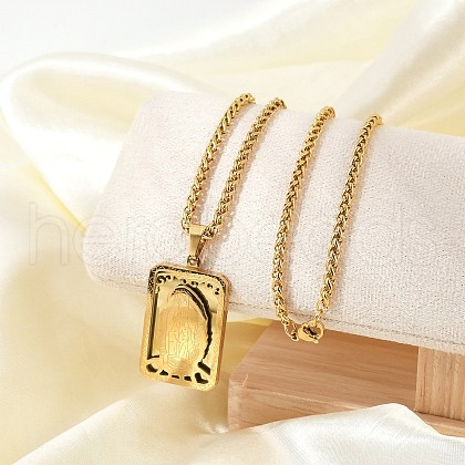 304 Stainless Steel Virgin Mary Pendant Wheat Chain Necklaces for Men NJEW-S387-09G-01-1
