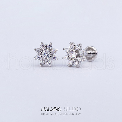 Stainless Steel Micro Pave Clear Cubic Zirconia Cartilage Earrings for Women Men WG126FA-05-1