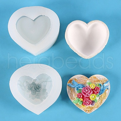 Heart with Rose DIY Storage Box Silicone Molds DIY-G099-01A-1