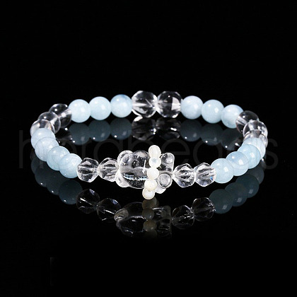 Natural Aquamarine Round Beads Stretch Bracelets WGE6CC2-09-1