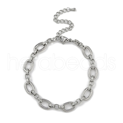 Anti-Tarnish 304 Stainless Steel Oval Link Chain Anklets AJEW-A057-05P-1