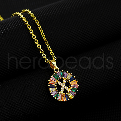 Brass Pave Colorful Cubic Zirconia Initial Ring Pendant Necklaces FS-WGF1437-24-1