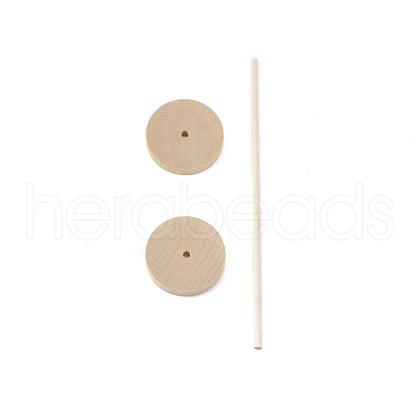 Chinese Cherry Wood Unfinshed Wheel & Stick DIY-WH0282-35A-1