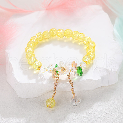 Daisy Crackle Glass Round Beaded Stretch Bracelets FS-WG28140-05-1