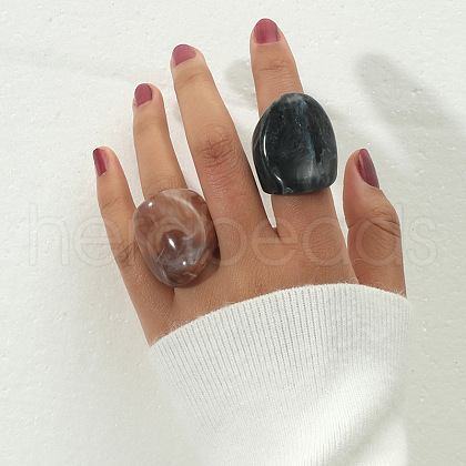 Retro Acrylic Finger Ring Sets with Irregular Texture for Women GA4167-1