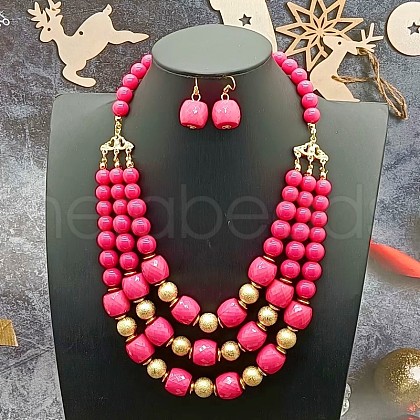 Acrylic Round Beaded Multilayer Necklaces & Dangle Earrings Sets FS-WG7ABDD-06-1