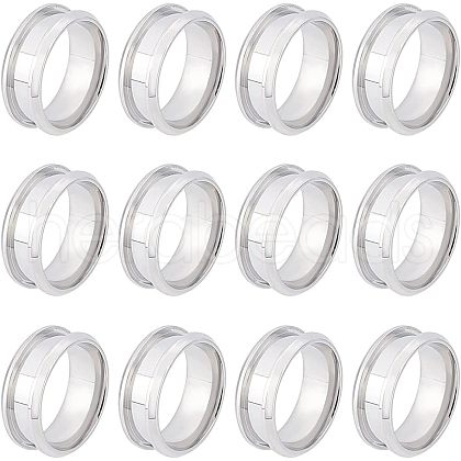 Unicraftale 12Pcs Stainless Steel Grooved Finger Ring Settings STAS-UN0038-94C-1