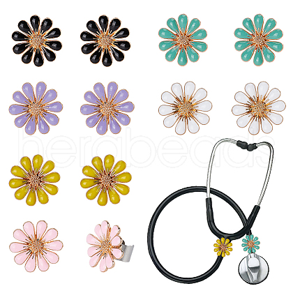 12Pcs 6 Colors Flower Alloy Enamel Stethoscope Pendant Decorations HJEW-OC00052-1