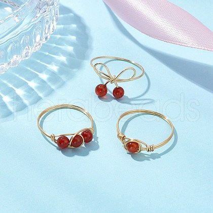 Round Natural Carnelian Finger Rings for Women RJEW-JR00857-01-1