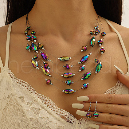 Retro Alloy Resin Dangle Earrings & Multi-Layered Necklaces Sets FS-WG198EF-07-1