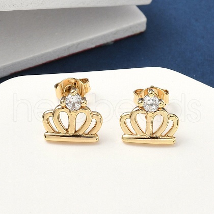 Brass Micro Pave Clear Cubic Zirconia Stud Earrings EJEW-D323-03G-1