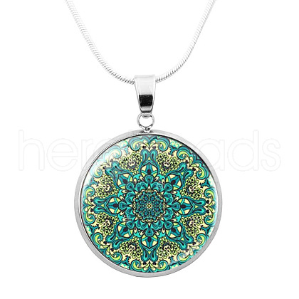 Glass Mandala Flower Dome Pendant Necklace MAND-PW0001-02L-1