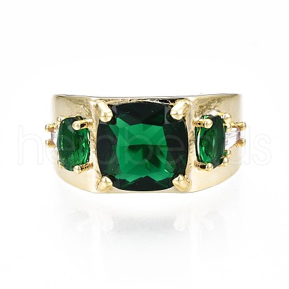 Green Cubic Zirconia Rectangle Chunky Open Cuff Ring for Women X-RJEW-N035-095-1