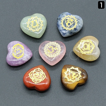 Mother's Day Gifts 7 Chakra Symbol Natural Gemstone Heart Palm Stones PW-WG27870-01-1
